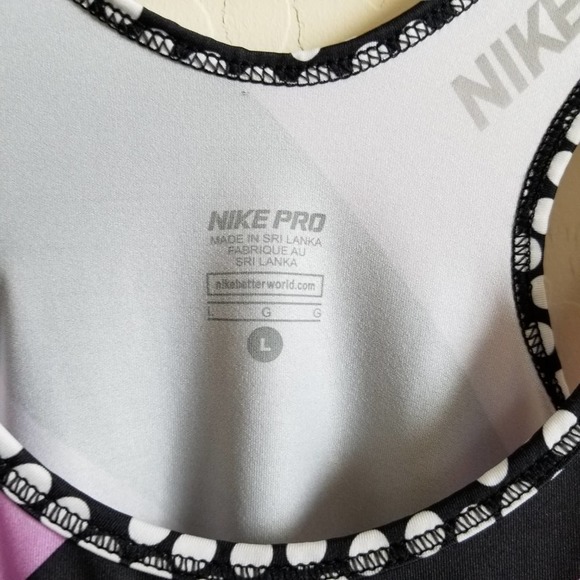 Nike Pro Purple Black Stripe Polka Dot Tank L - Picture 2 of 5